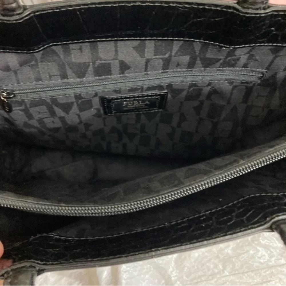 Furla black embossed leather multi compartment tote bag